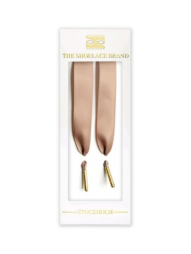 The Shoelace Brand - Natural Silk - Ljusbruna skoband i siden med guldtipp