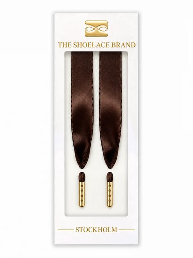 The Shoelace Brand - Brown Silk 120 - Mörkbruna skoband i siden med guldtipp