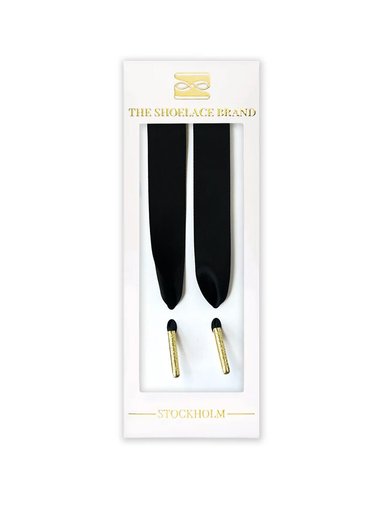 The Shoelace Brand - Black Silk - Svarta skoband i satin med guldtipp
