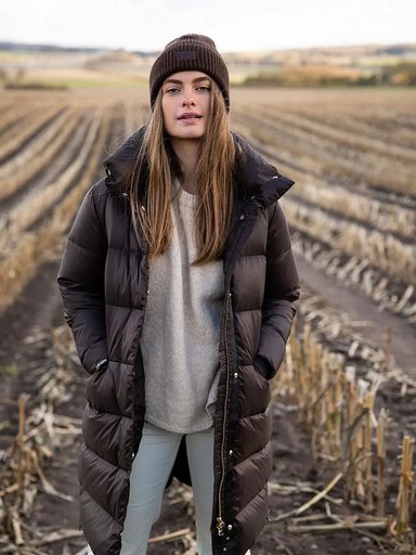 Canada Snow - Sheila Long - Mörkbrun lång lättviktsdunjacka