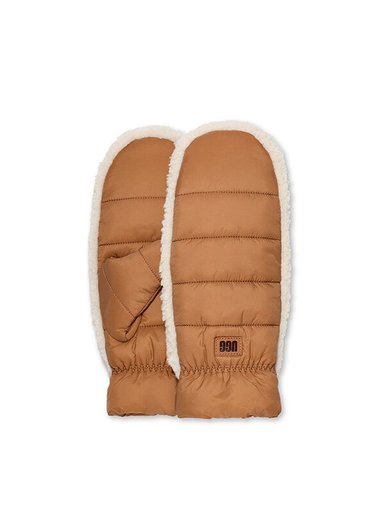 UGG - W AW UGGfluff Mitten - Bruna vattenavvisande tummvantar i nylon