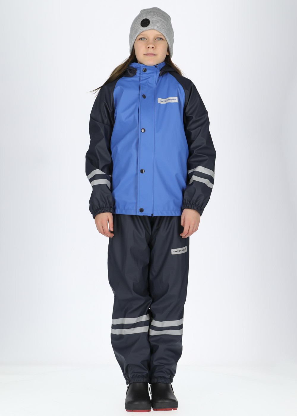 Rusk Fleece Rain Set Jr, Blue/Dk Navy, 120, Regnjackor | Junior - Kläder - Regnkläder - Regnjackor | Padelspecialisterna