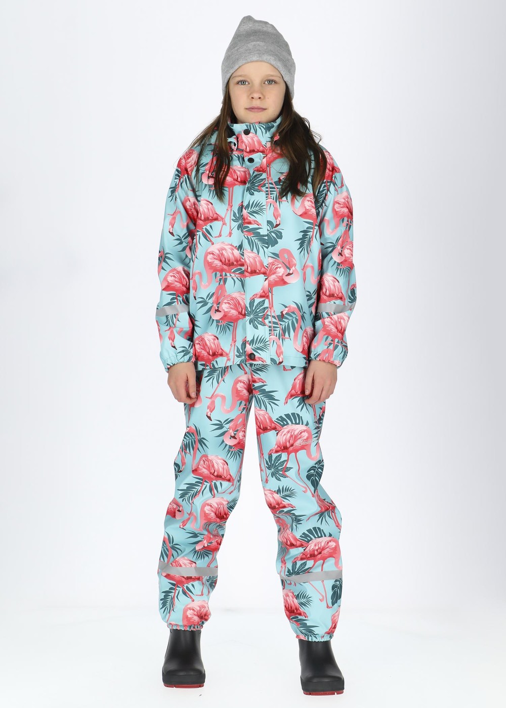 Drizzle Fleece Rain Set Jr, Turquoise Flamingo, 100, Fodrade Regnkläder | Junior - Kläder - Regnkläder - Fodrade regnkläder | Padelspecialisterna