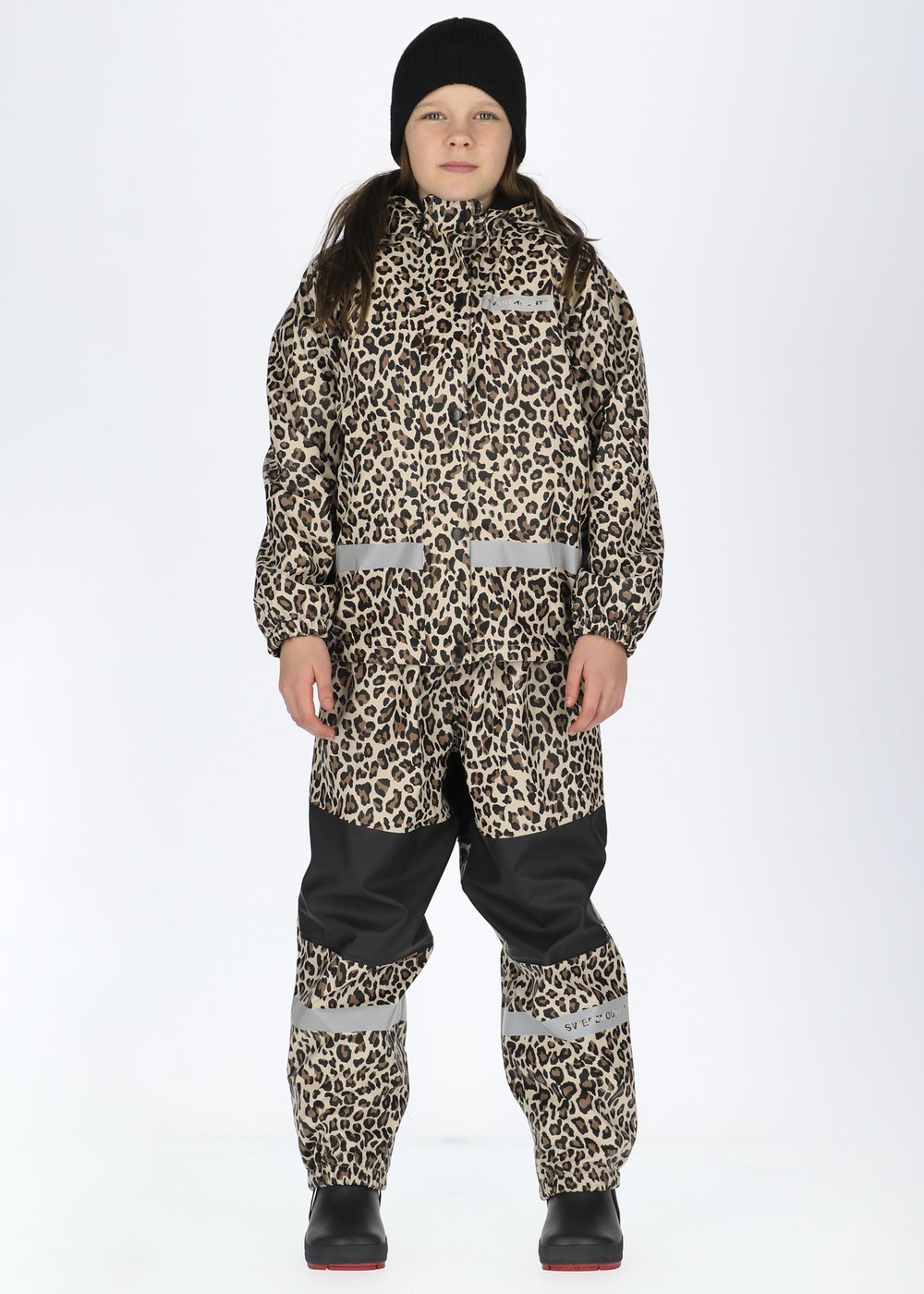 Drop Fleece Rain Set Jr, Black/Leopard, 80, Regnjackor | Junior - Kläder - Regnkläder - Regnjackor | Padelspecialisterna