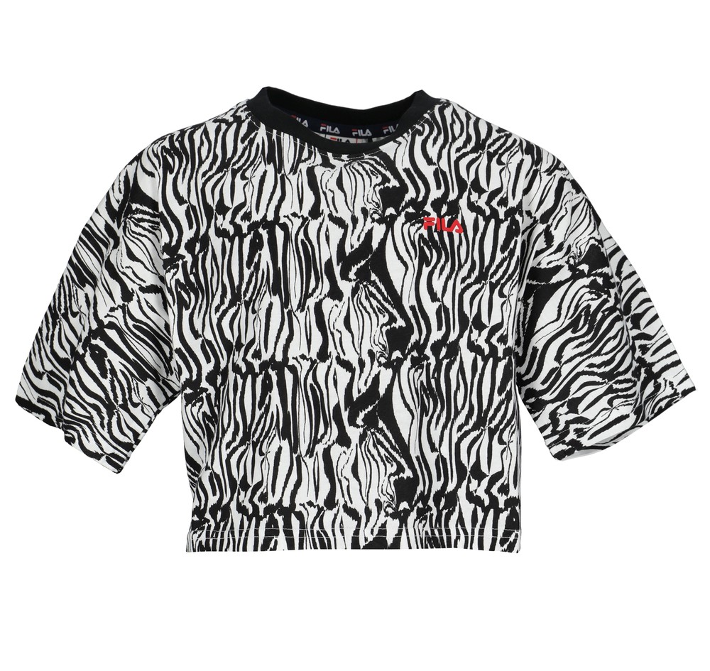Brugy Aop Wide Cropped Tee, Bright White Abstract Zebra Ao, 170/176, T-Shirts | Junior - Kläder - T-shirts | Padelspecialisterna