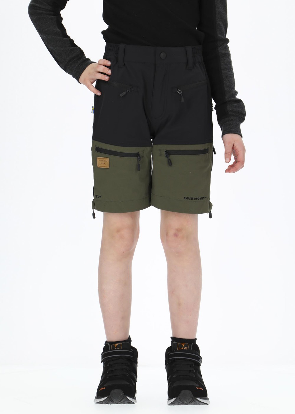 Lofoten Stretch Shorts Jr, Black/Olive, 110, Vandringsshorts | Junior - Kläder - Shorts - Vandringsshorts | Padelspecialisterna