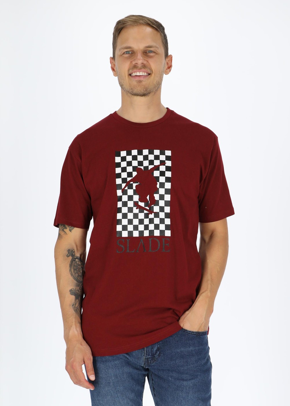 Check Tee, Burgundy, S, T-Shirts | Herr - Kläder - T-shirts | Padelspecialisterna