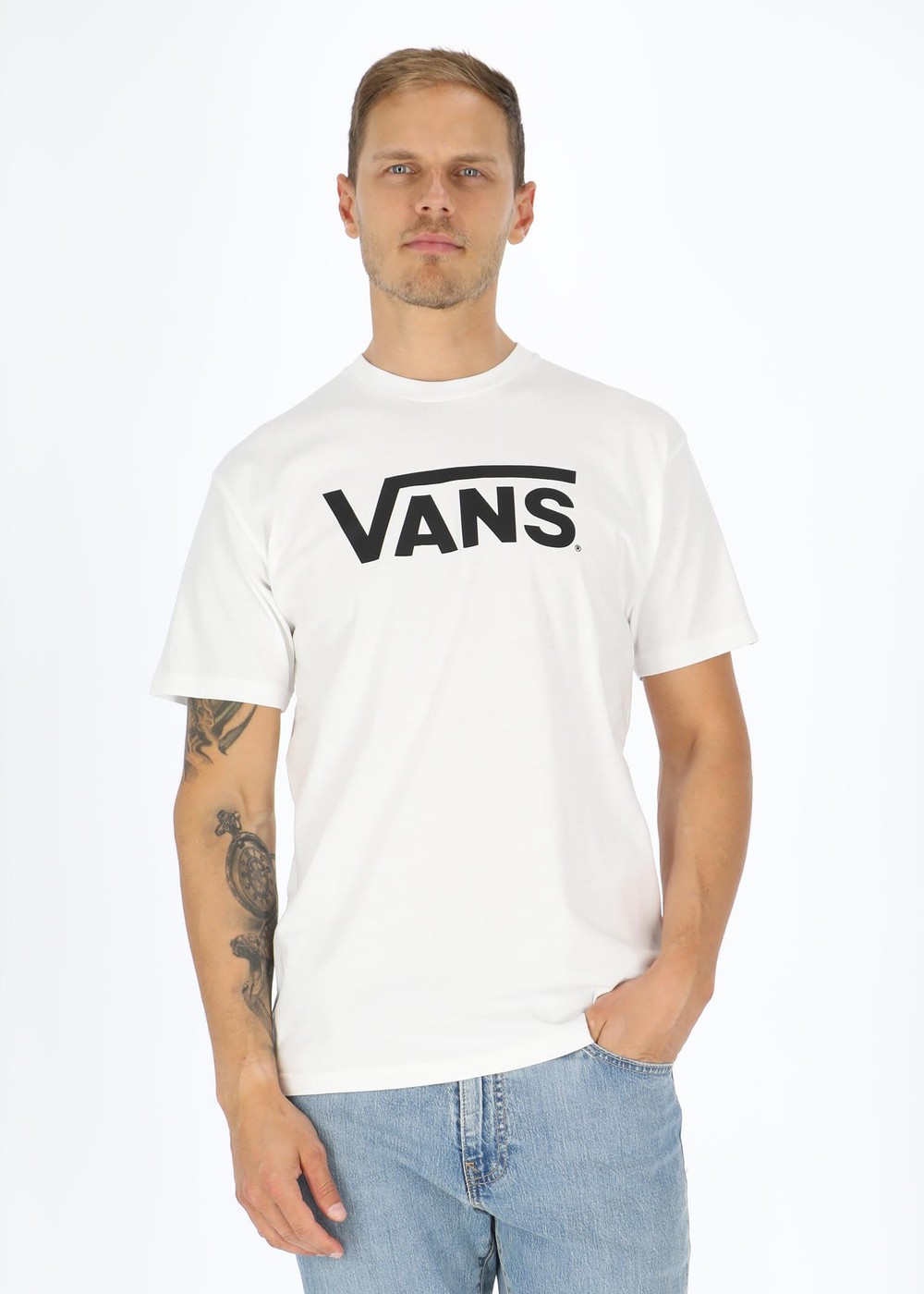 Classic Vans Tee-B, White/Black, L, T-Shirts | Herr - Kläder - T-shirts | Padelspecialisterna