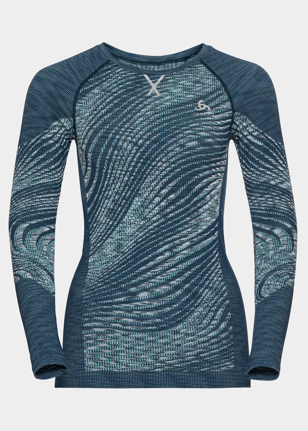 Odlo W Top Crew Neck L/S Black, Blue Wing Teal - Space Dye, M, Underställströjor | Dam - Kläder - Underställ - Underställströjor | Padelspecialisterna
