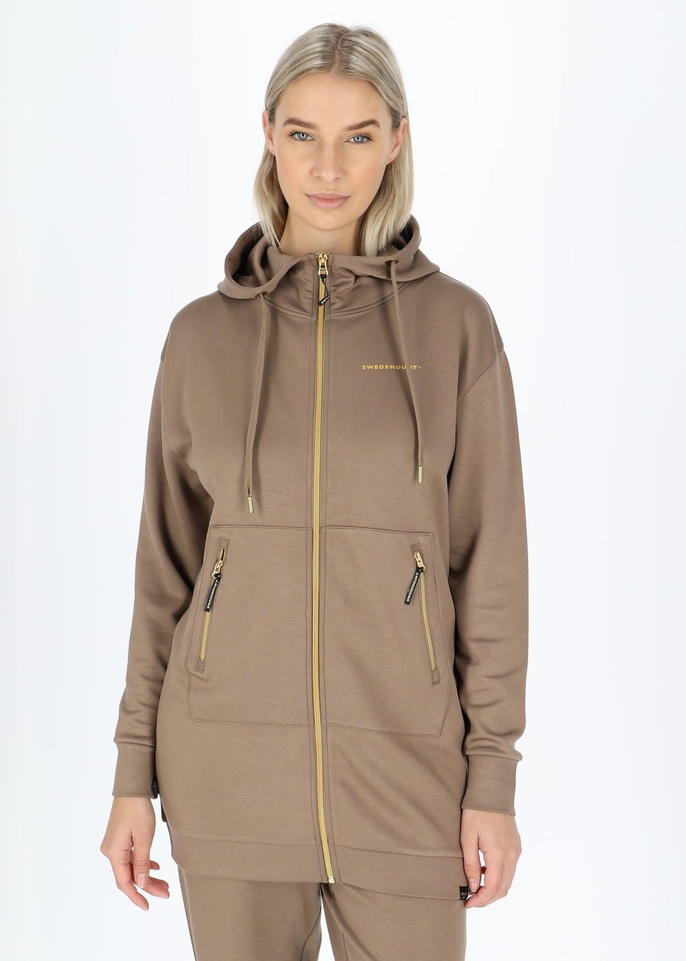 Lounge Long Zip Hood W, Coffee, 36, Hoodies | Dam - Kläder - Tröjor - Hoodies | Padelspecialisterna
