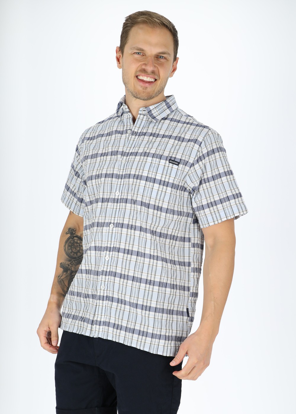 Coos Bay Shirt, White Blue Check, S, Kortärmade Skjortor | Herr - Kläder - Skjortor - Kortärmade skjortor | Padelspecialisterna