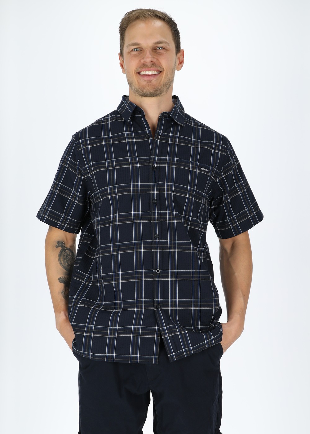 Coos Bay Shirt, Navy Check, L, Kortärmade Skjortor | Herr - Kläder - Skjortor - Kortärmade skjortor | Padelspecialisterna