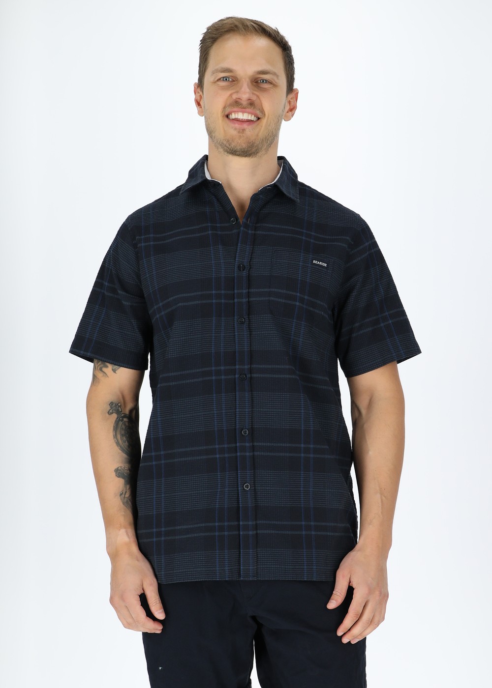 Coos Bay Shirt, Dk. Navy Check, S, Kortärmade Skjortor | Herr - Kläder - Skjortor - Kortärmade skjortor | Padelspecialisterna