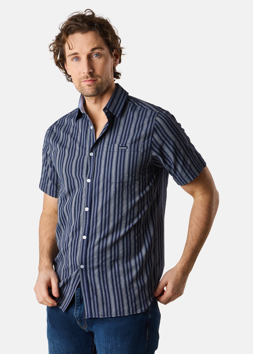 Coos Bay Shirt, Navy Stripe, S, Kortärmade Skjortor | Herr - Kläder - Skjortor - Kortärmade skjortor | Padelspecialisterna