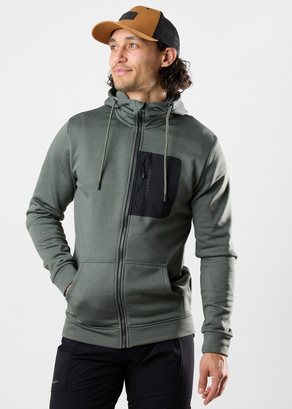 Trondheim Stretch Full Zip Hood, Olive Melange, S, Hoodies | Herr - Kläder - Tröjor - Hoodies | Padelspecialisterna