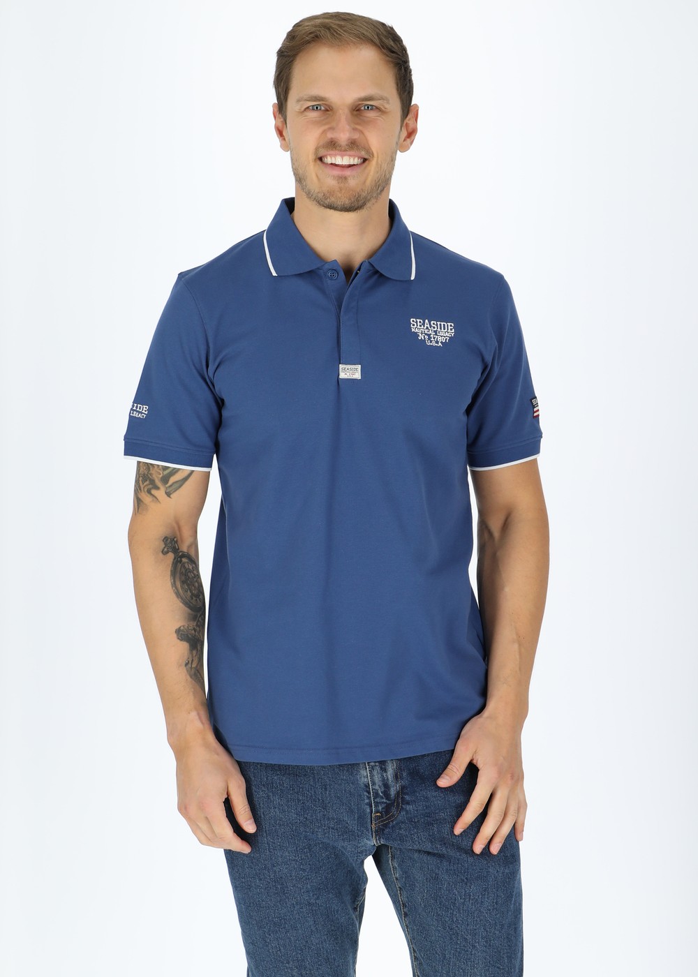 Crew Piké, Sea Blue, L, Piketröjor | Herr - Kläder - Piketröjor | Padelspecialisterna