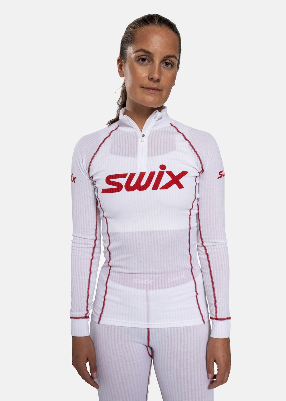 Racex Classic Half Zip W, Bright White/Swix Red, M, Funktionsunderställ | Sport & aktivitet - Friluftsliv - Vandringskläder - Underställ - Funktionsunderställ | Padelspecialisterna