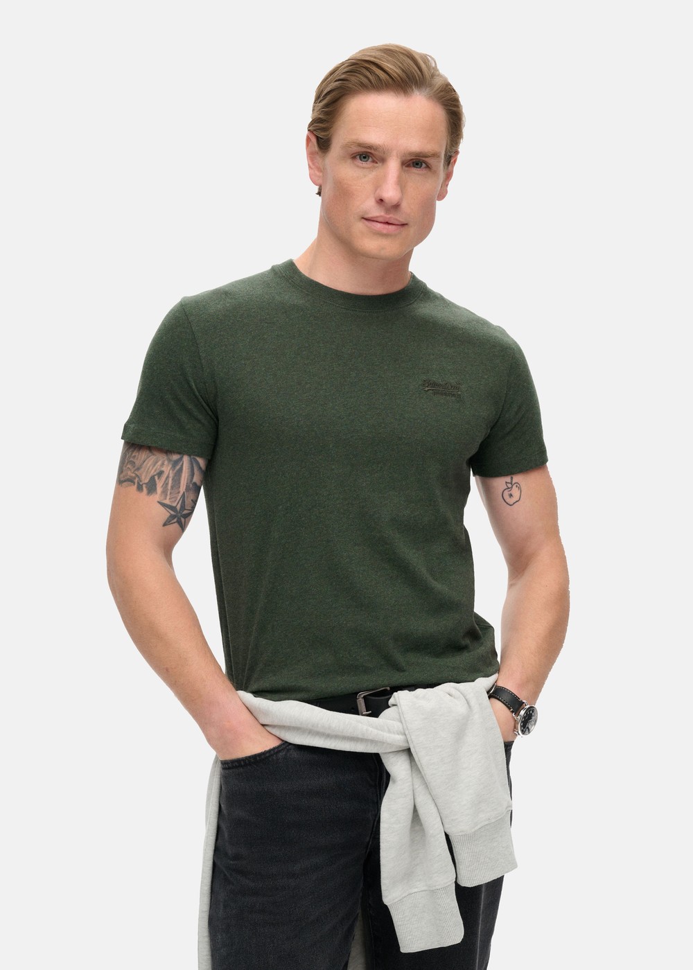 Essential Logo Emb Tee, Deep Forest Green Marl, S, T-Shirts | Herr - Kläder - T-shirts | Padelspecialisterna