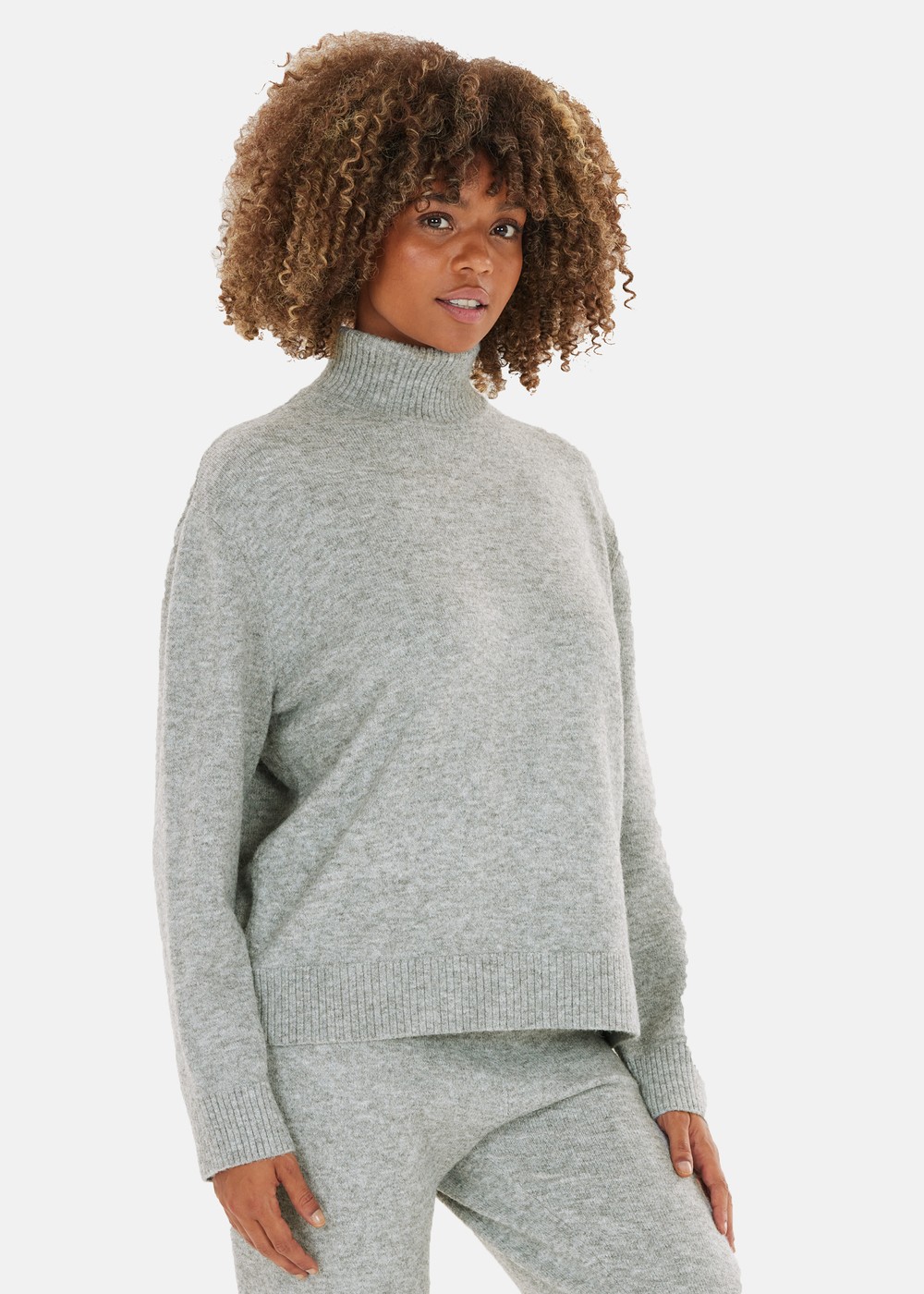 Daviana W Knitted High Neck, Light Grey Melange, 40, Stickat | Dam - Kläder - Tröjor - Stickat | Padelspecialisterna
