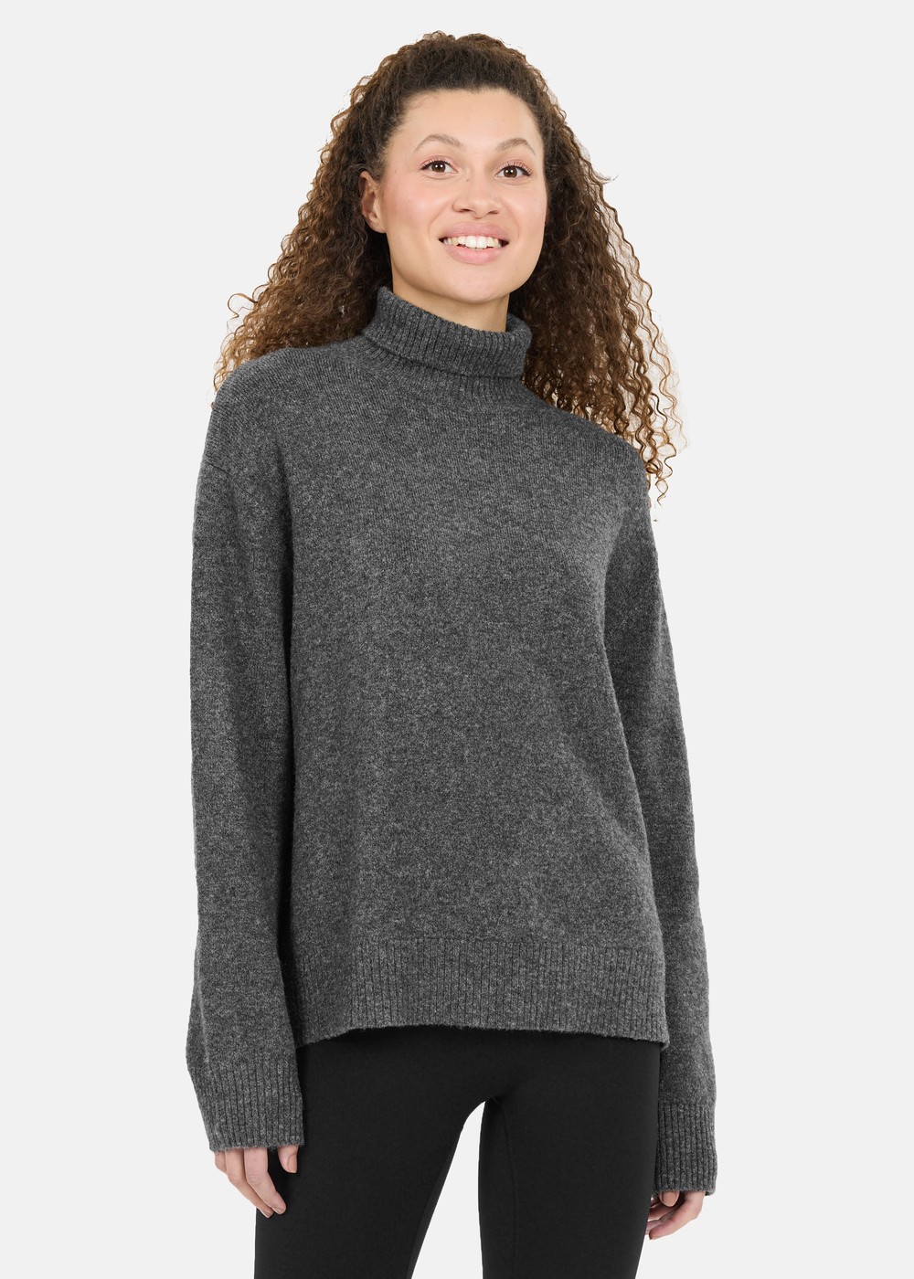 Daviana W Knitted High Neck, Dark Grey Melange, 38, Stickat | Dam - Kläder - Tröjor - Stickat | Padelspecialisterna