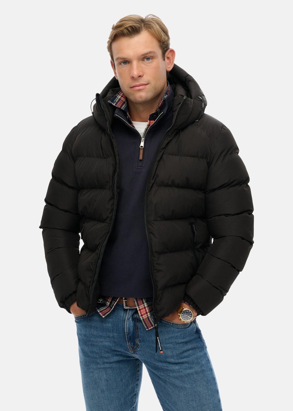 Hooded Sports Puffer Jacket, Black/Black, L, Vårjackor | Herr - Kläder - Jackor - Vårjackor | Padelspecialisterna