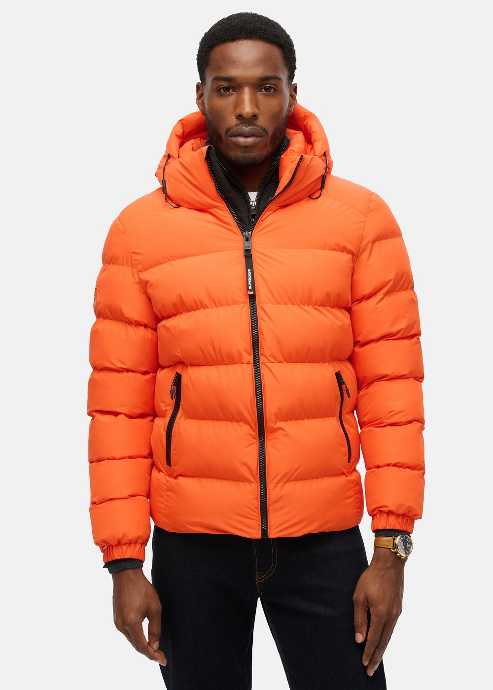 Hooded Sports Puffer Jacket, Flame Orange, M, Vårjackor | Herr - Kläder - Jackor - Vårjackor | Padelspecialisterna