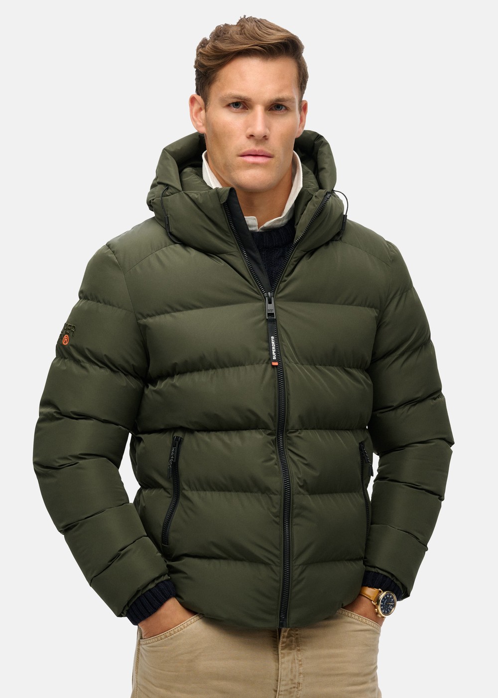 Hooded Sports Puffer Jacket, Army Khaki, Xl, Vårjackor | Herr - Kläder - Jackor - Vårjackor | Padelspecialisterna