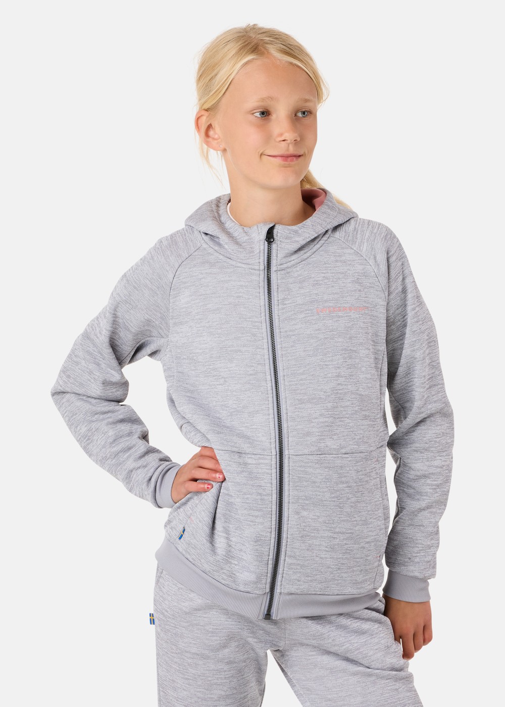 Training Logo Zip Hood Jr Ii, Lt. Grey Melange/Dusty Rose, 110, Hoodies | Junior - Kläder - Tröjor - Hoodies | Padelspecialisterna