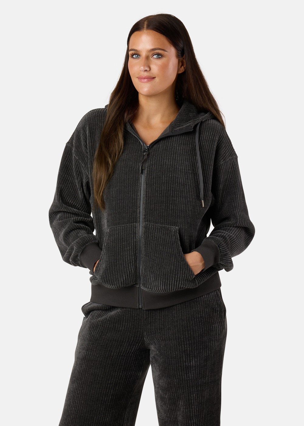 Chenille Lounge Full Zip Hoodie W, Charcoal, 34, Hoodies | Dam - Kläder - Tröjor - Hoodies | Padelspecialisterna