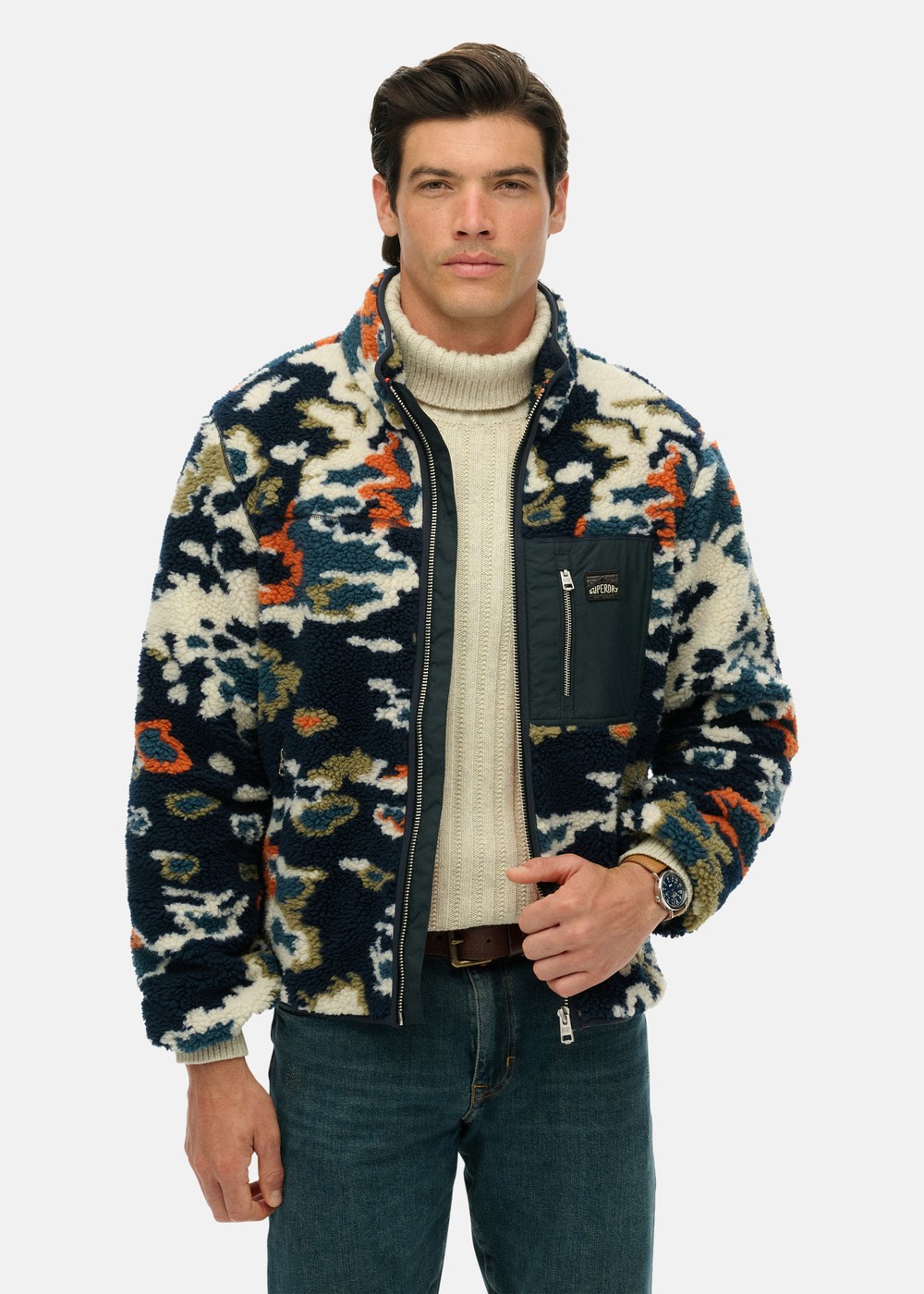 PRINTED FLEECE ZIP THRU, Lichen Print, M, Höstjackor | Herr - Kläder - Jackor - Höstjackor | Padelspecialisterna