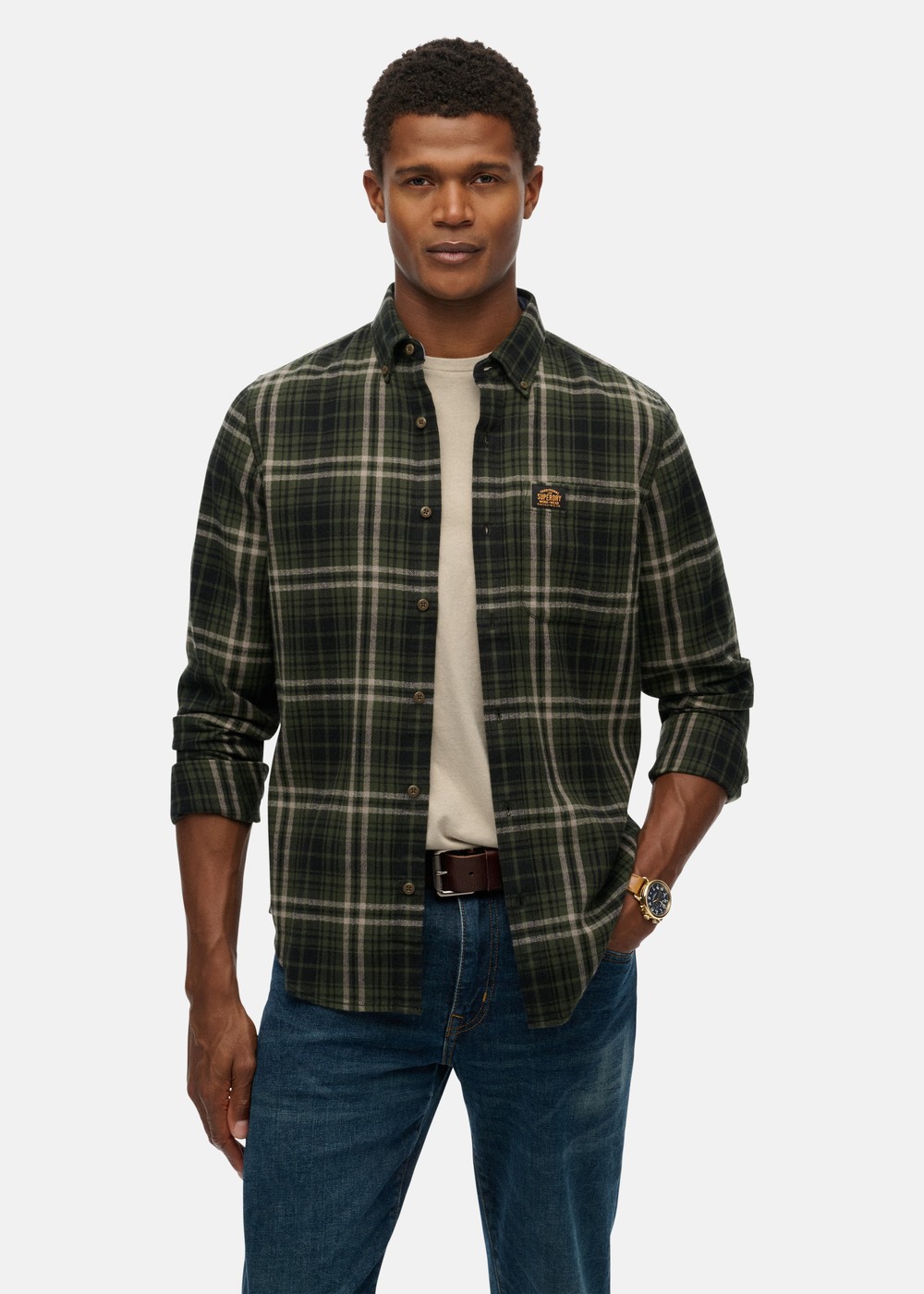 L/S COTTON LUMBERJACK SHIRT, Frontier Check Olive Green, L, Långärmade skjortor | Herr - Kläder - Skjortor - Långärmade skjortor | Padelspecialisterna