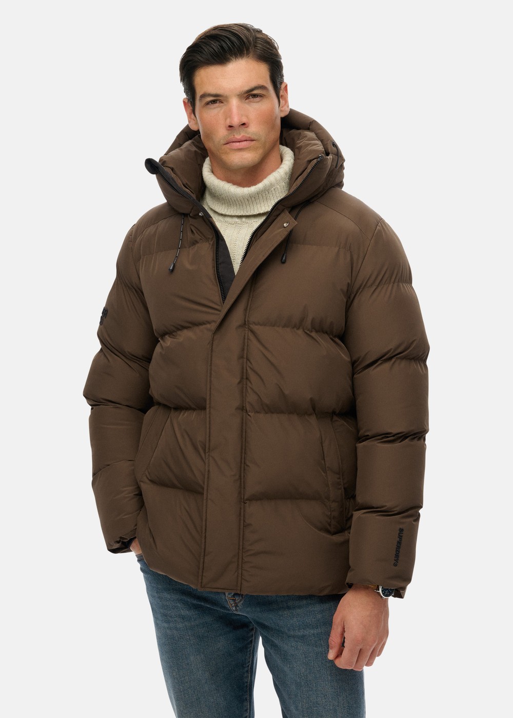 HOODED 5 BAFFLE SPORTS PUFFER, Slate Brown, M, Vinterjackor | Herr - Kläder - Jackor - Vinterjackor | Padelspecialisterna