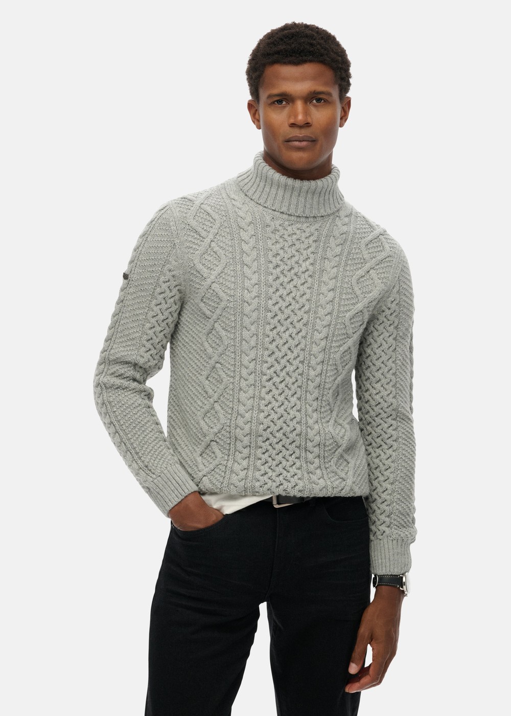 JACOB CABLE ROLL NECK JUMPER, MID GREY, L, Sweatshirts | Herr - KlÀder - Tröjor - Sweatshirts | Padelspecialisterna