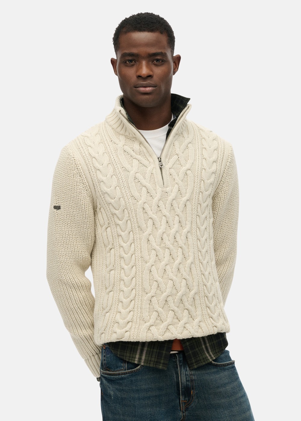 JACOB CABLE KNIT HALF ZIP, Ecru, 2XL, Sweatshirts | Herr - KlÀder - Tröjor - Sweatshirts | Padelspecialisterna