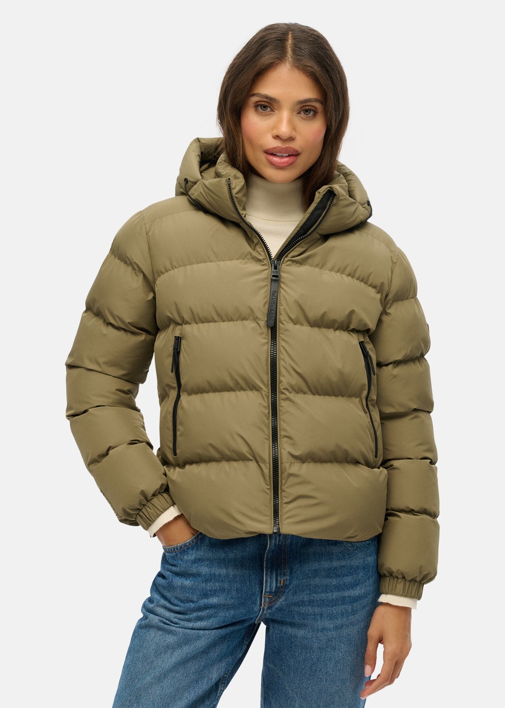 HOODED SPORTS PUFFER JACKET, Khaki, M, Vinterjackor | Dam - Kläder - Jackor - Vinterjackor | Padelspecialisterna