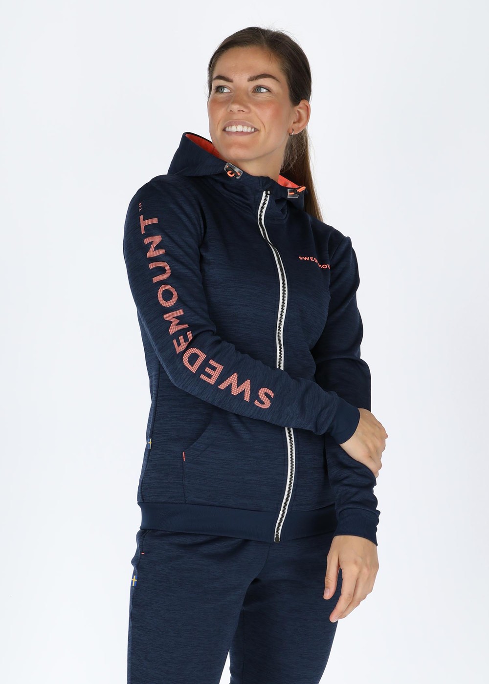 Training Logo Zip Hood W, Navy Melange/Apricot Melange, 34, Hoodies | Dam - Kläder - Tröjor - Hoodies | Padelspecialisterna
