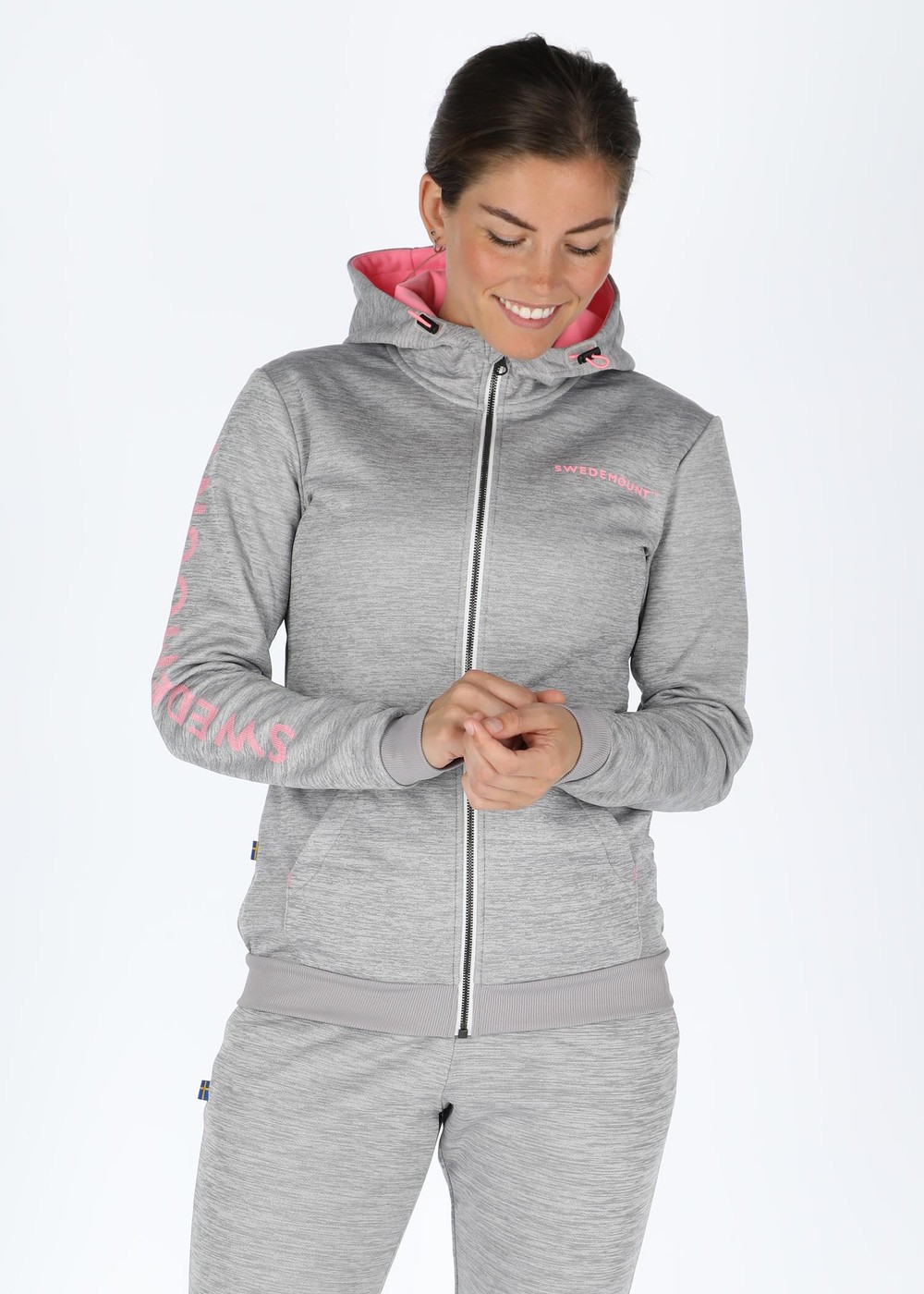 Training Logo Zip Hood W, Lt Greymelange/Lt Pink, 34, Hoodies | Dam - Kläder - Tröjor - Hoodies | Padelspecialisterna