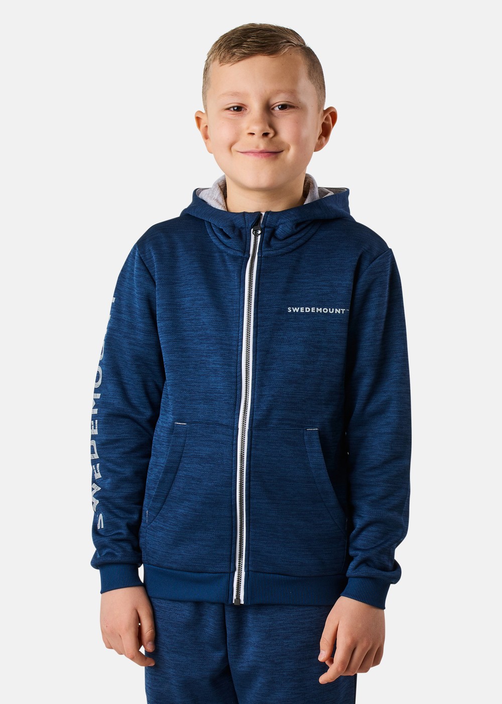Training Logo Zip Hood Jr, Navy Melange/Lt Grey Mel, 110, Hoodies | Junior - Kläder - Tröjor - Hoodies | Padelspecialisterna