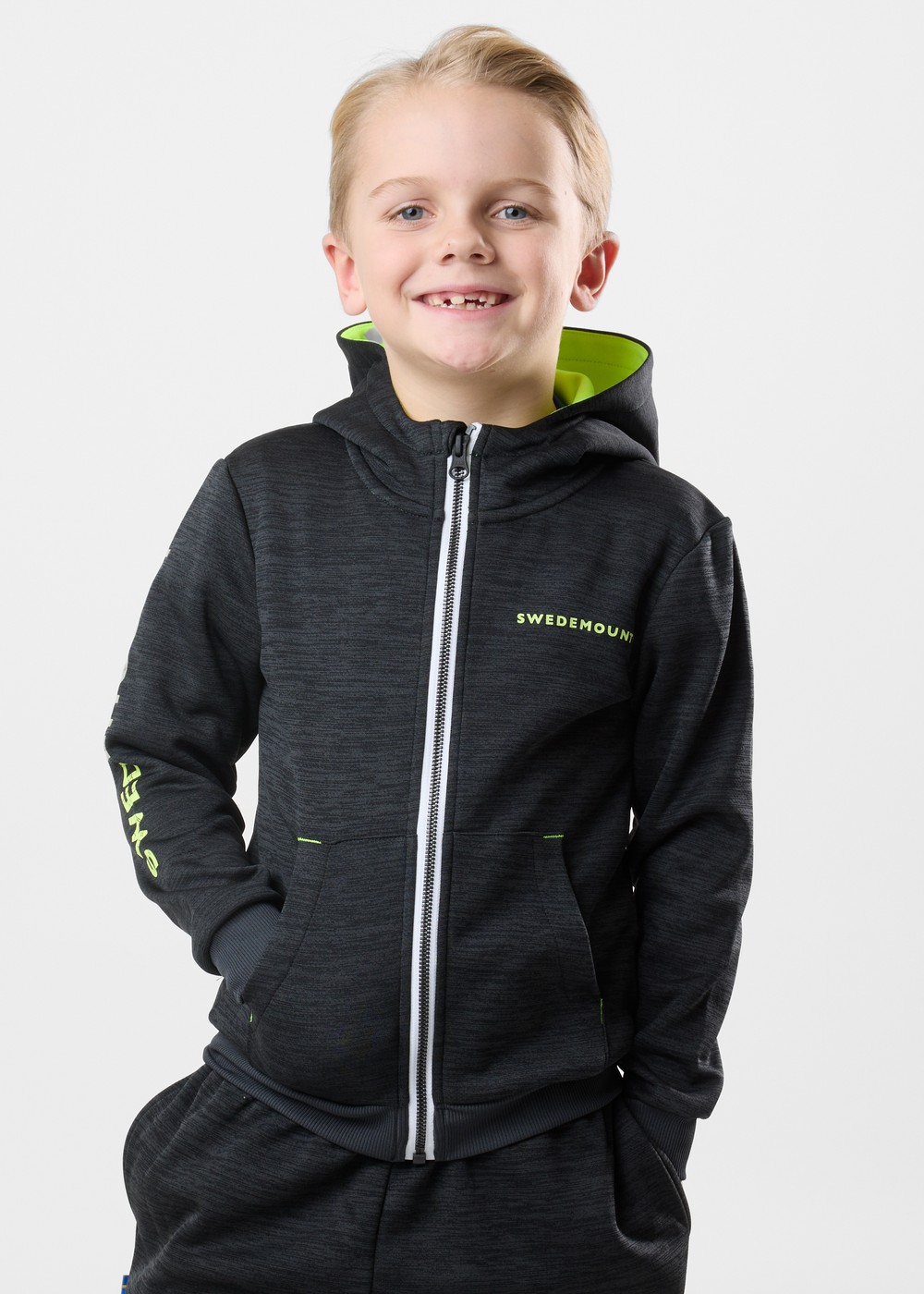 Training Logo Zip Hood Jr, Charcoal Melange/Neon, 110, Hoodies | Junior - Kläder - Tröjor - Hoodies | Padelspecialisterna
