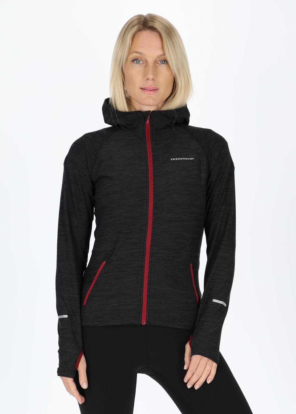 Multi Hood Fullzip W, Black Melange/Burgundy, 34, Hoodies | Dam - Kläder - Tröjor - Hoodies | Padelspecialisterna