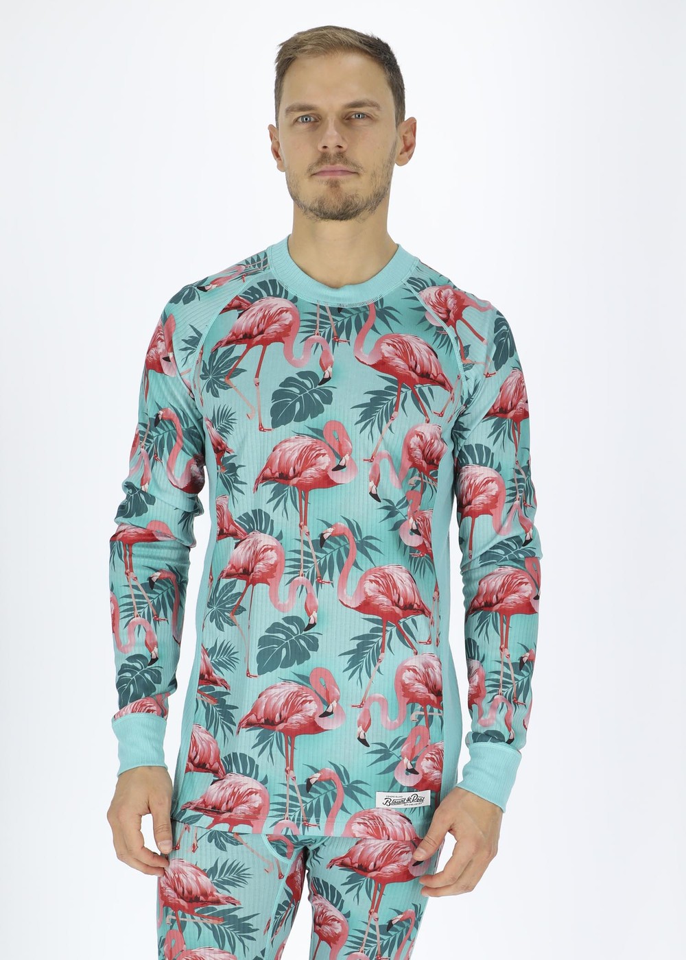 Crewneck L/S Baselayer, Flamingo Aop, Xs, Underställströjor | Herr - Kläder - Underställ - Underställströjor | Padelspecialisterna
