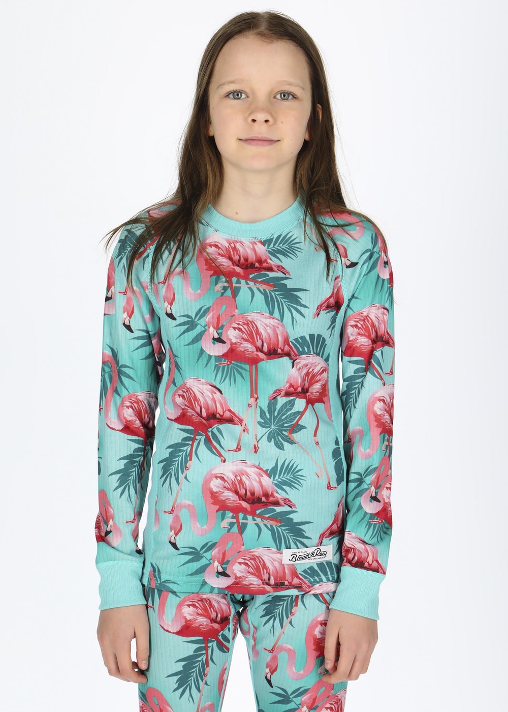 Crewneck L/S Baselayer Jr, Flamingo Aop, 160, Underställströjor | Junior - Kläder - Underställ - Underställströjor | Padelspecialisterna