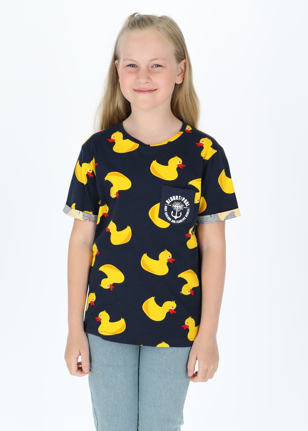 Tropical Pocket Tee Jr, Navy Yellow Duck, 120, Strandkläder | Junior - Kläder - Badkläder - Strandkläder | Padelspecialisterna