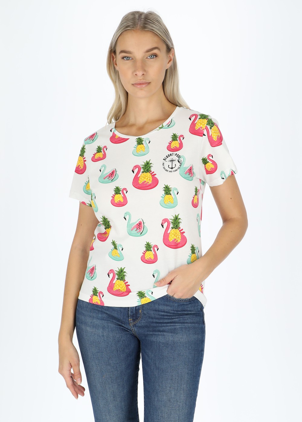 Jungle Tee W, White Flamingo Pineapple, 38, Strandkläder | Dam - Kläder - Badkläder - Strandkläder | Padelspecialisterna