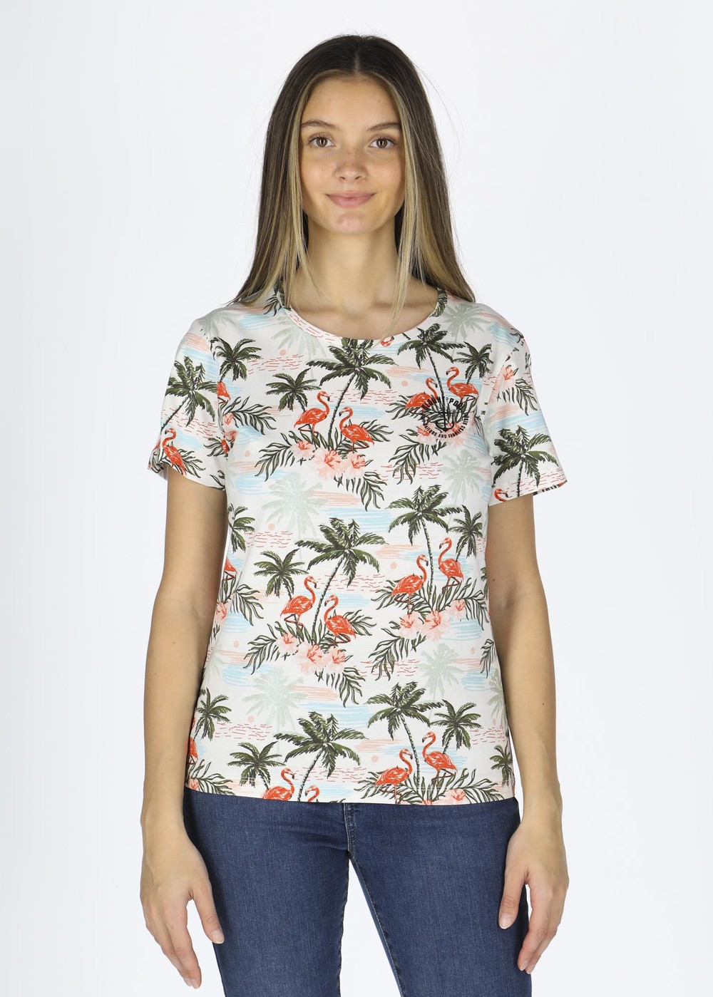 Jungle Tee W, Palm Flamingo Flower, 34, Strandkläder | Dam - Kläder - Badkläder - Strandkläder | Padelspecialisterna