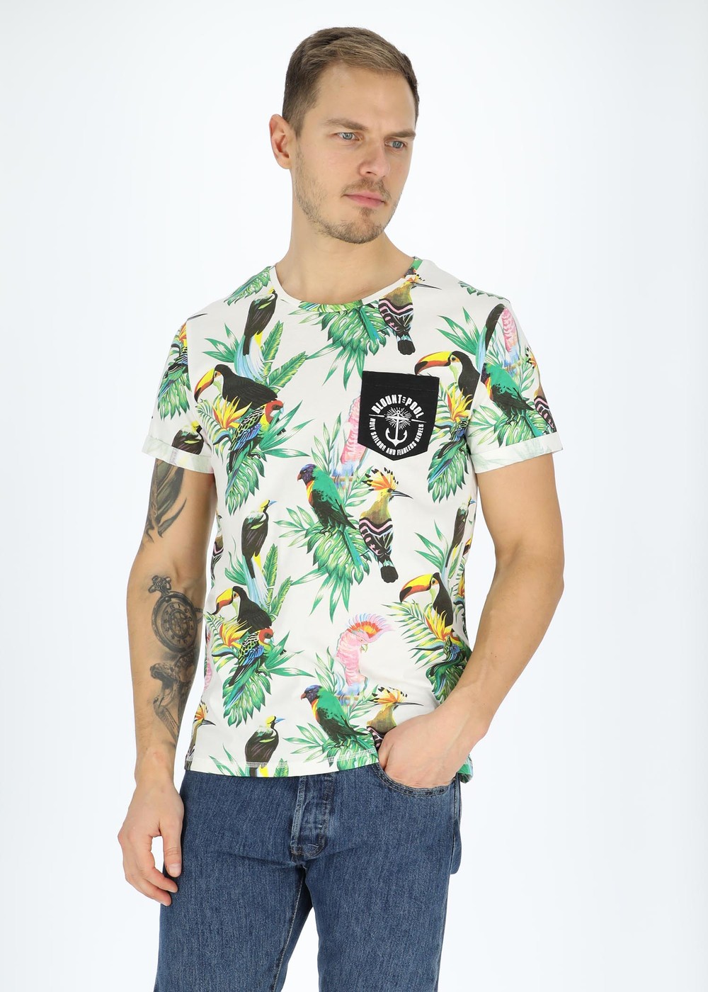 Tropical Pocket Tee, White Kakadua, Xs, Strandkläder | Herr - Kläder - Badkläder - Strandkläder | Padelspecialisterna