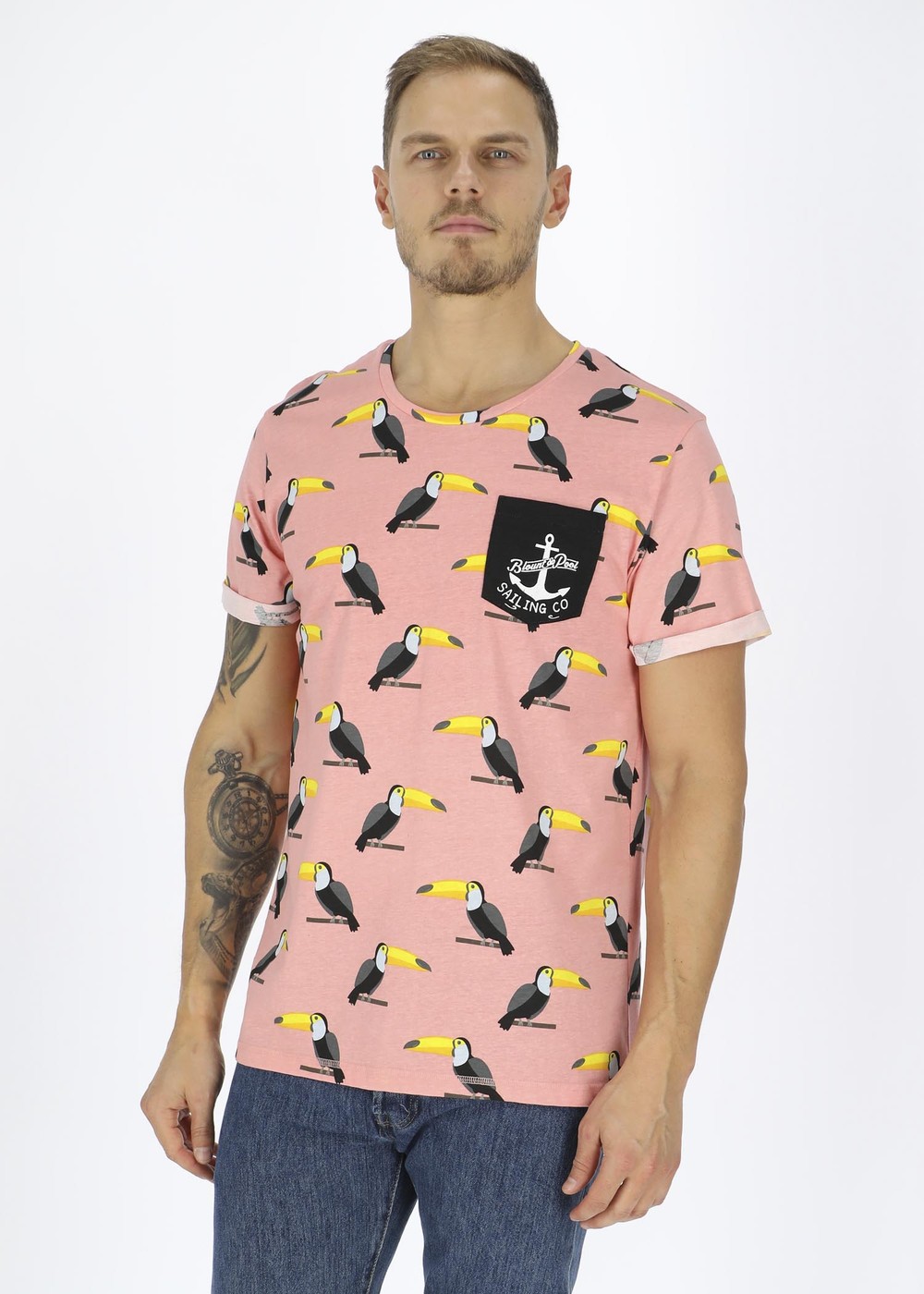 Tropical Pocket Tee, Coral Tucan, S, Strandkläder | Herr - Kläder - Badkläder - Strandkläder | Padelspecialisterna