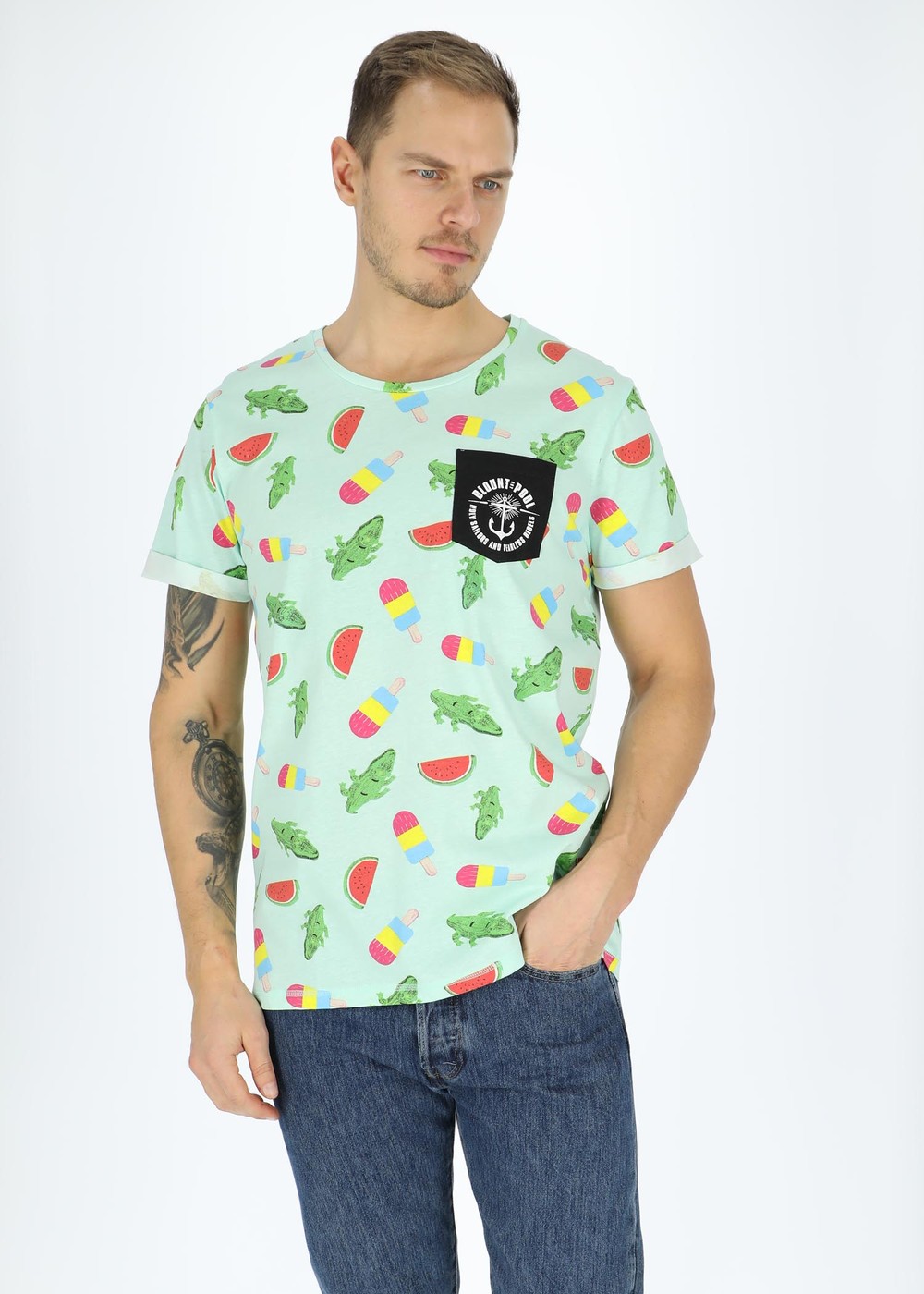 Tropical Pocket Tee, Mint Crocodile, S, Strandkläder | Herr - Kläder - Badkläder - Strandkläder | Padelspecialisterna