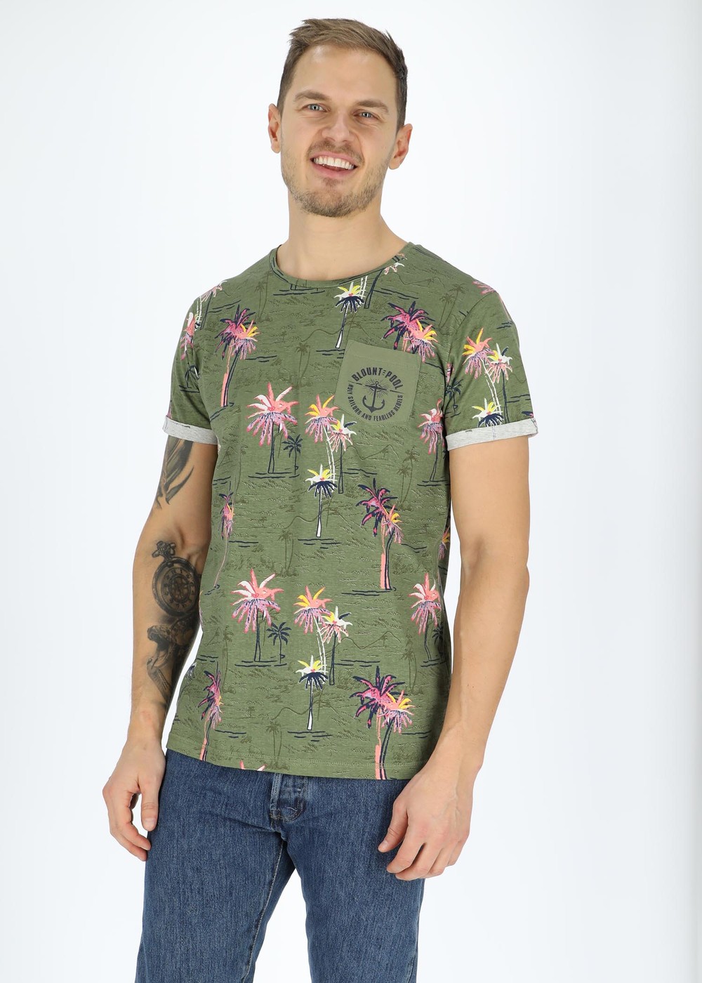 Tropical Pocket Tee, Olive Sea Palm, 3xl, Strandkläder | Herr - Kläder - Badkläder - Strandkläder | Padelspecialisterna