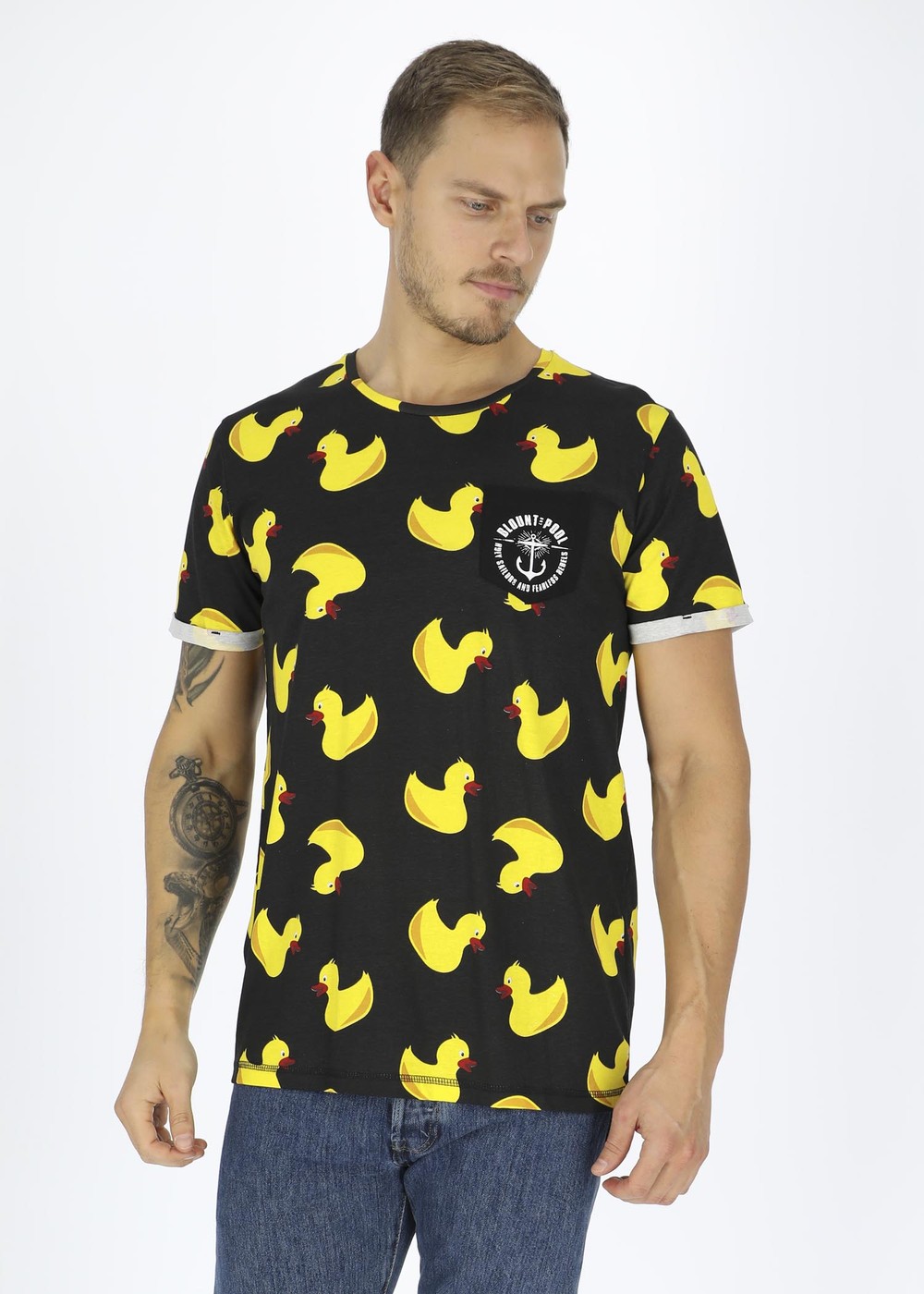 Tropical Pocket Tee, Black Yellow Duck, S, Strandkläder | Herr - Kläder - Badkläder - Strandkläder | Padelspecialisterna